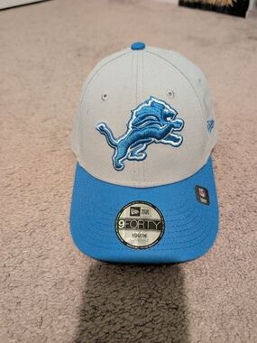 New Era Detroit Lions Youth Gray and Blue 9FORTY Adjustable Hat